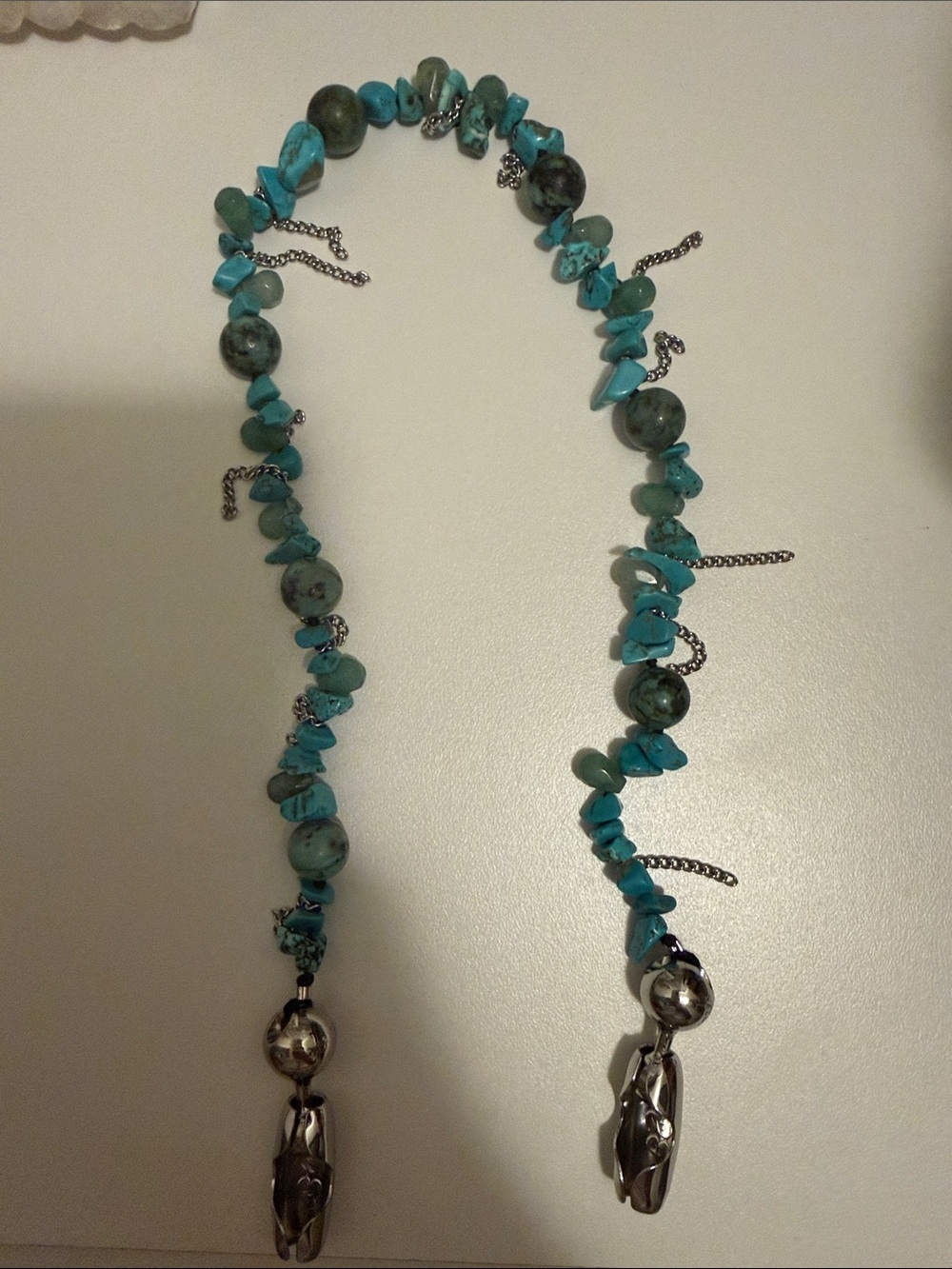 Turquoise Bead Phone Charm Lanyard with Silver Clips